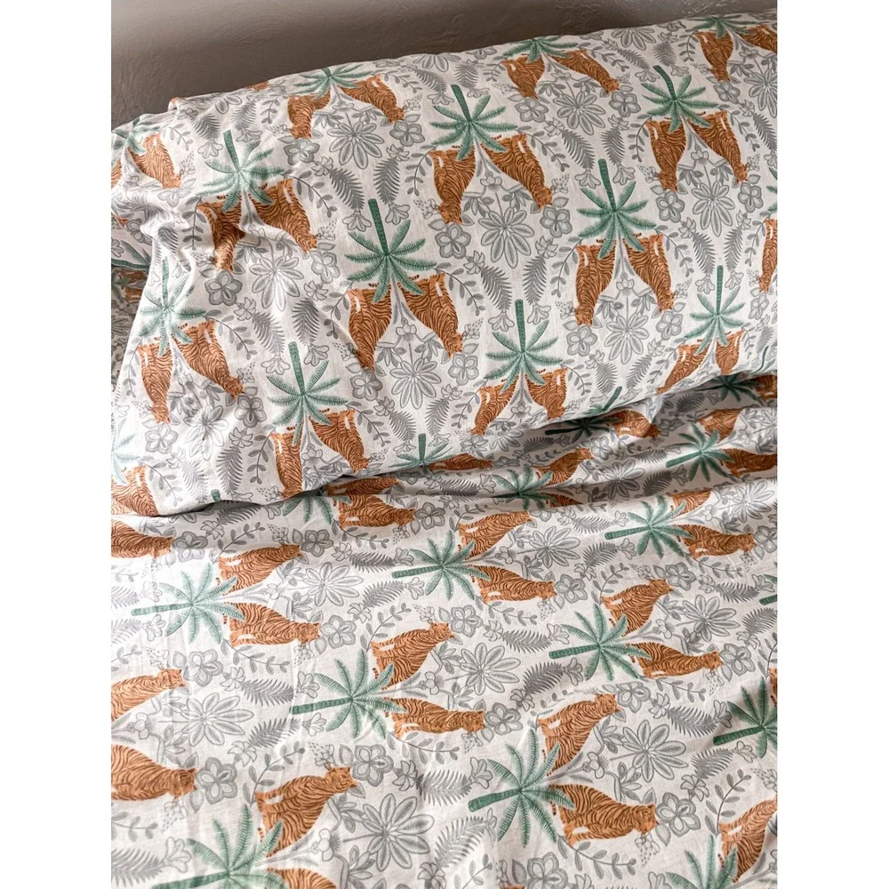 House of Verdi Tiger Palm Tree Jungle Print King Sheet Set Boho Bungalow